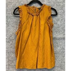 ANN TAYLOR Factory Blouse Women M Yellow Linen Blend Ruffles Sleeveless Top Boho
